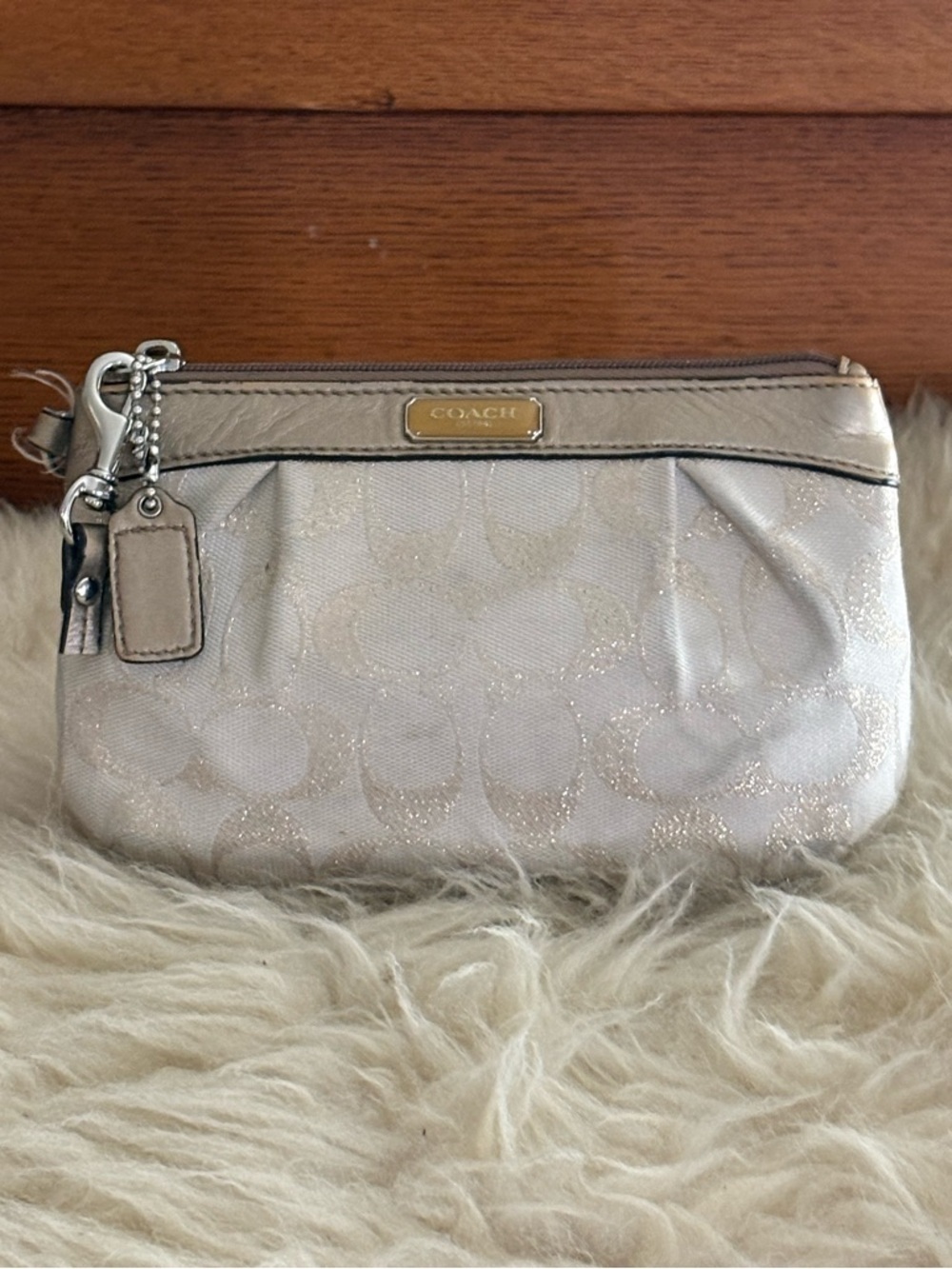 Coach Signature Pleated Wristlet - Metallic Gold